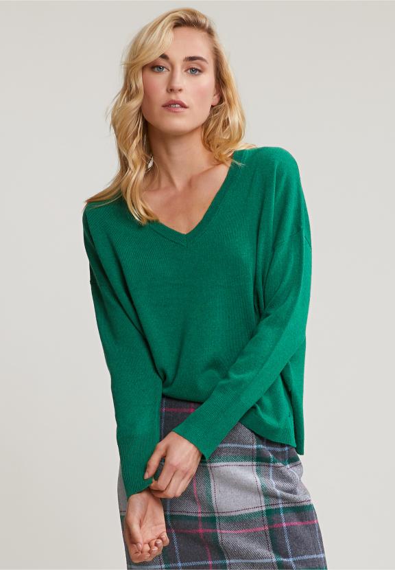 Green Basic V-Neck Sweater Long Sleeves - Groen