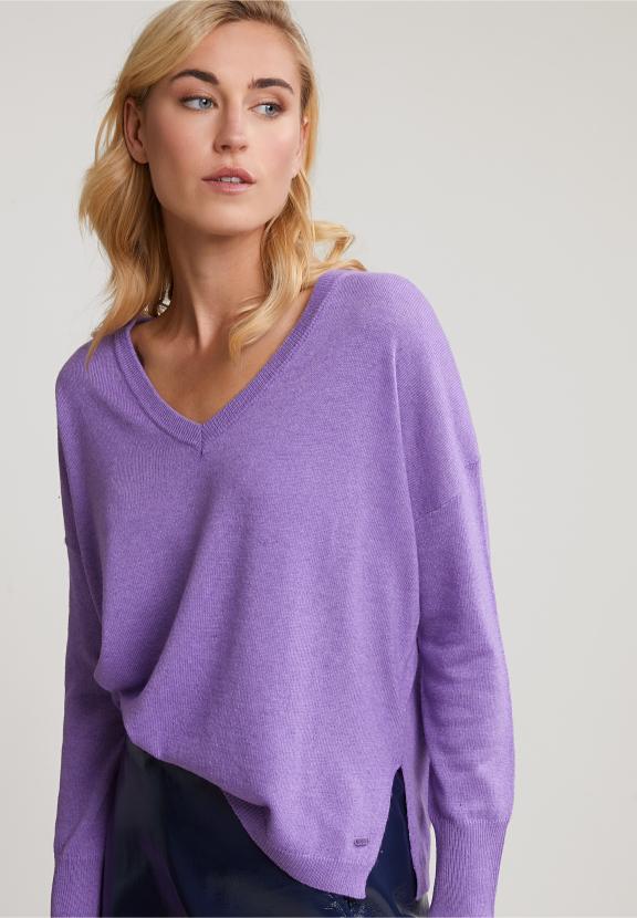 Purple Basic V-Neck Sweater Long Sleeves - Violet