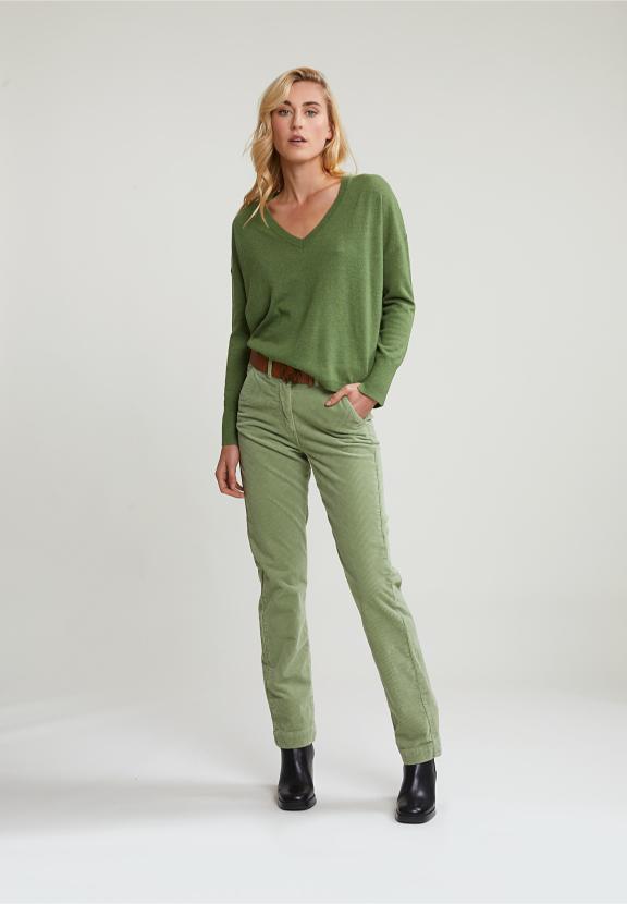 Khaki Basic V-Neck Sweater Long Sleeves - Groen