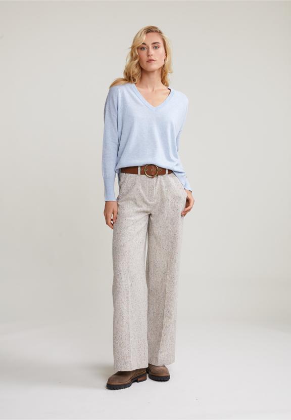 Light Blue Basic V-Neck Sweater Long Sleeves - Blauw