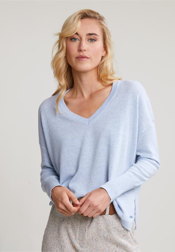 Light Blue Basic V-Neck Sweater Long Sleeves - Blauw