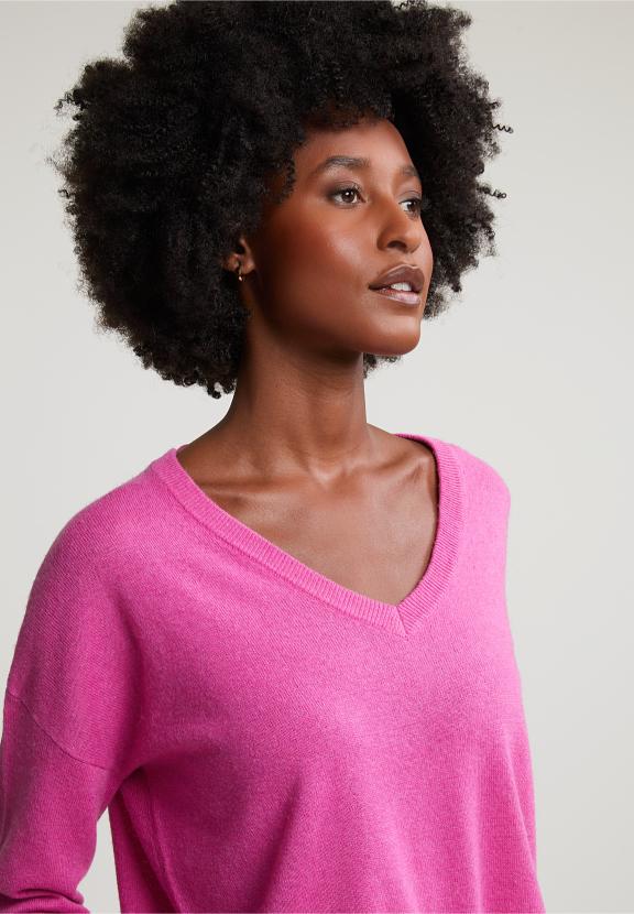 Pink Basic V-Neck Sweater Long Sleeves - Paars