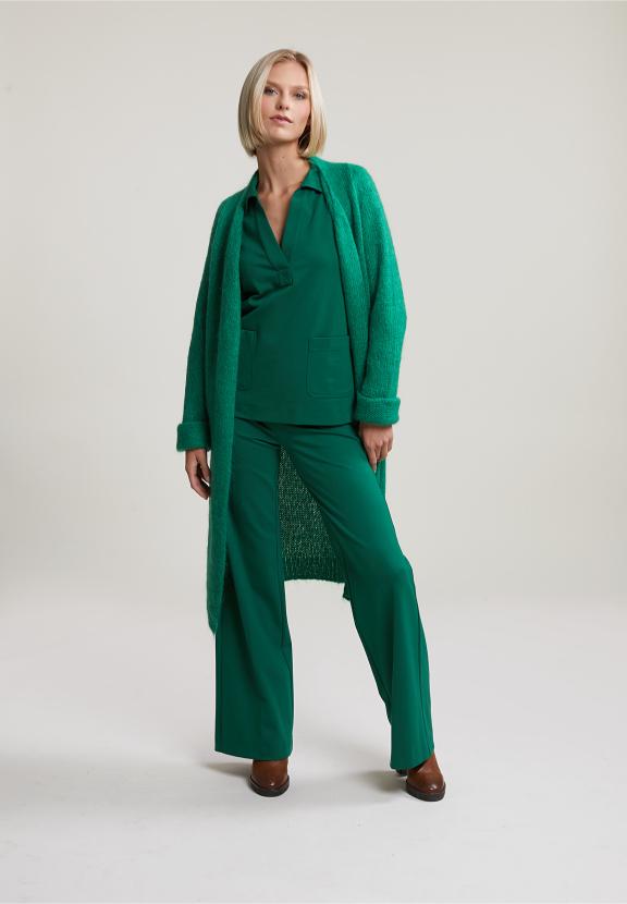 Green V-Neck Cardigan Long Sleeves - Groen
