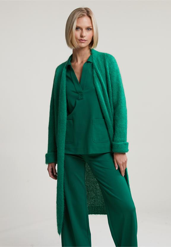 Green V-Neck Cardigan Long Sleeves - Groen