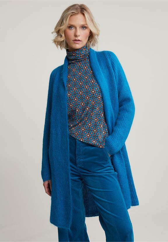 Blue Long Cardigan Long Sleeves - Blauw