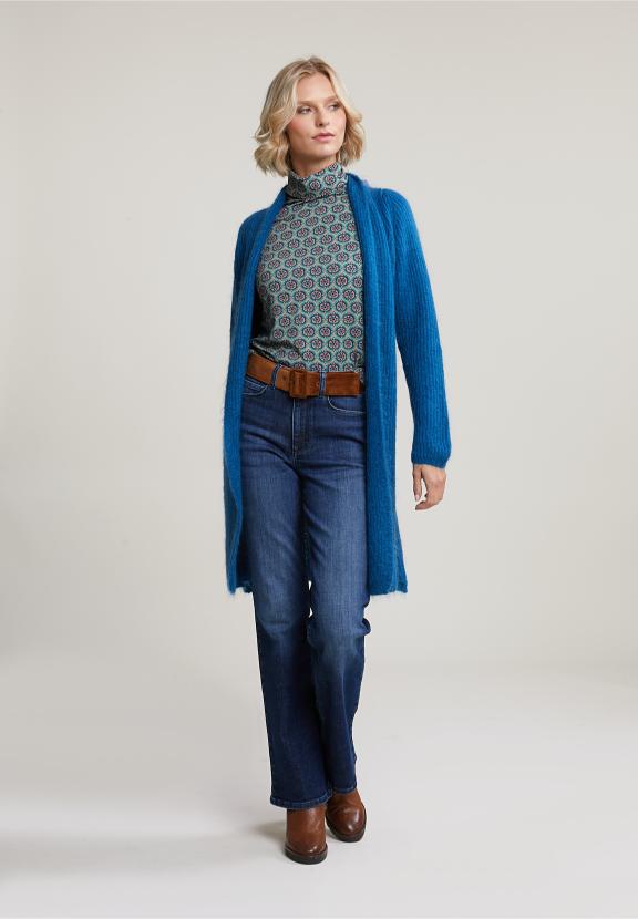 Petrol Long Cardigan Long Sleeves - Blauw