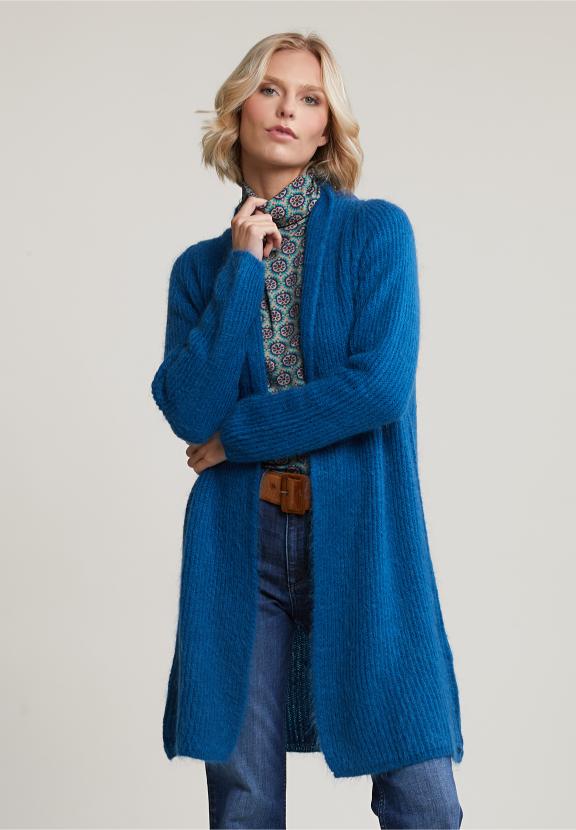 Petrol Long Cardigan Long Sleeves - Blauw