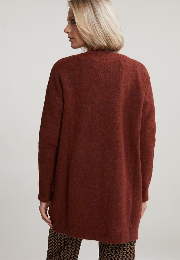 Brown Long V-Neck Cardigan Long Sleeves - Marron