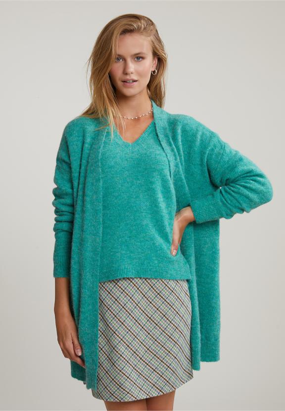 Green Long V-Neck Cardigan Long Sleeves - Groen