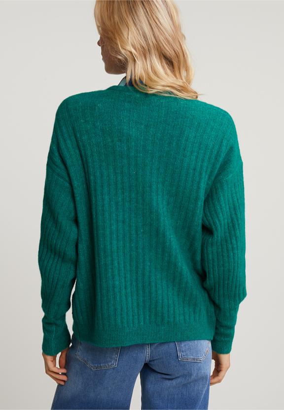 Green Woolen V-Neck Cardigan - Groen