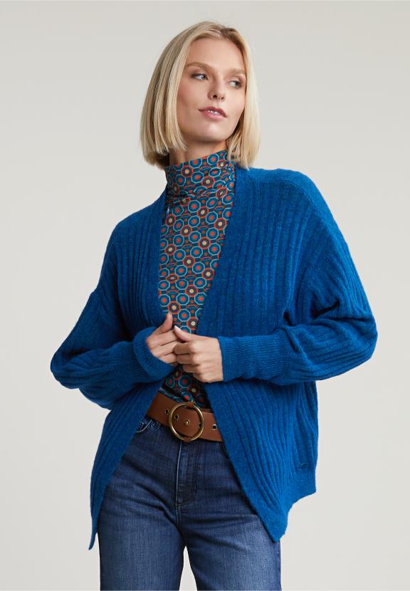 Petrol Woolen V-Neck Cardigan - Blauw