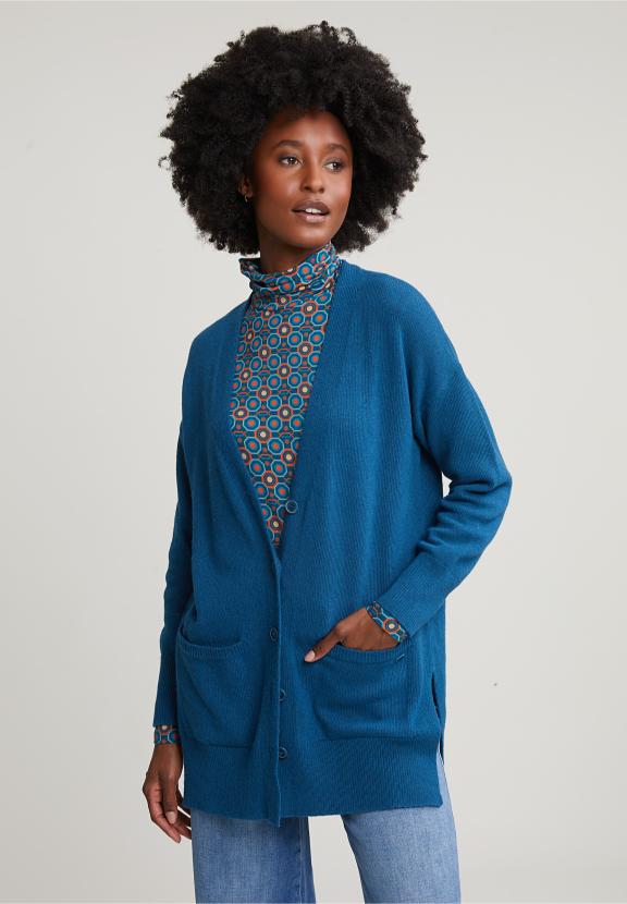 Blue V-Neck Buttoned Cardigan 2 Pockets - Blauw