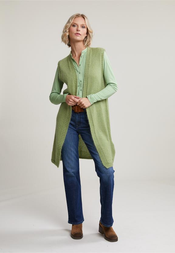 Green Sleeveless V-Neck Cardigan - Vert
