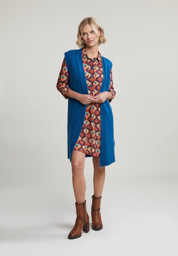 Blue Sleeveless V-Neck Cardigan - Blauw