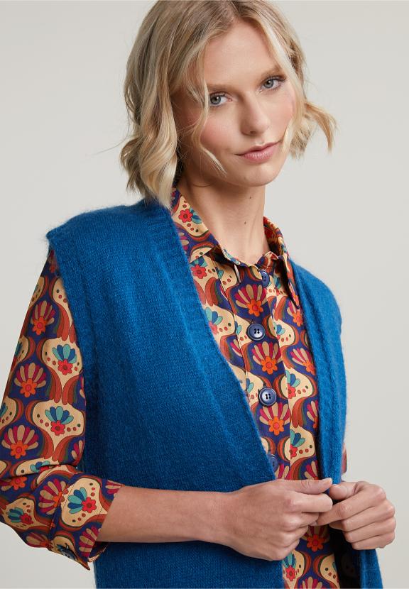 Blue Sleeveless V-Neck Cardigan - Blauw