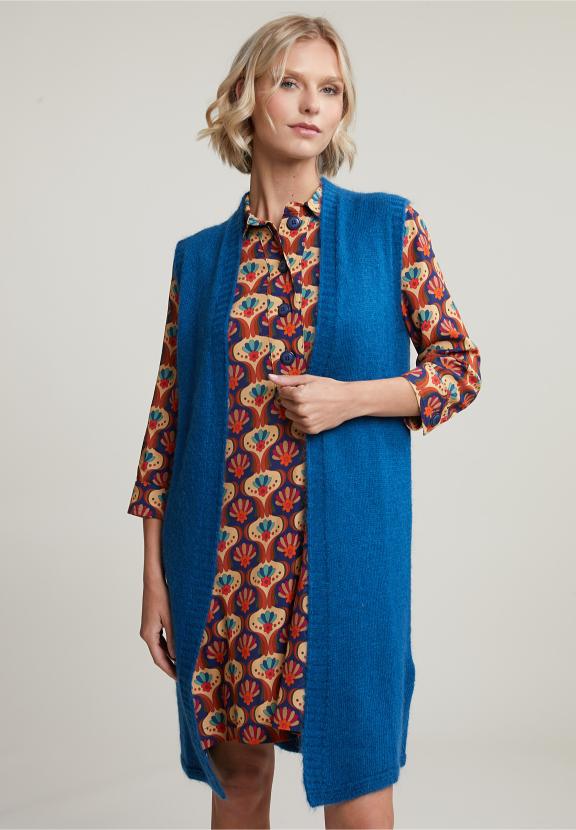 Blue Sleeveless V-Neck Cardigan - Blauw