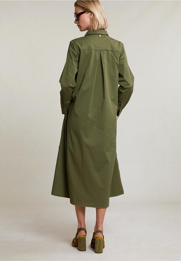 Khaki Long Loose Dress With Drawstring - Groen