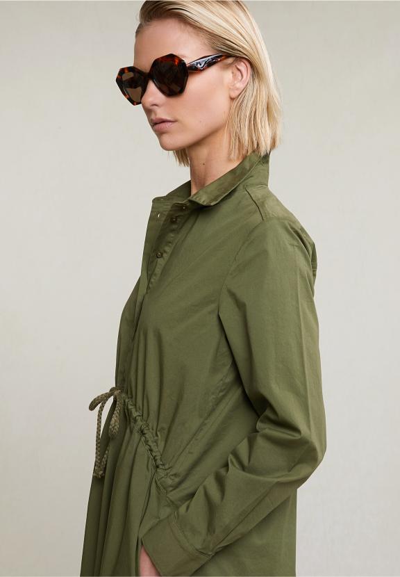 Khaki Long Loose Dress With Drawstring - Groen
