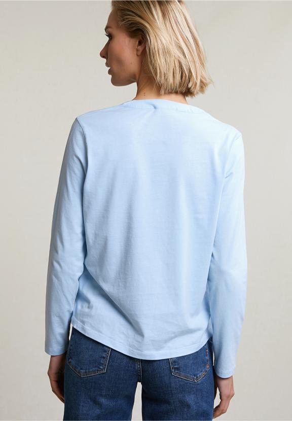 Light Blue V-Neck T-Shirt Long Sleeves - Blauw
