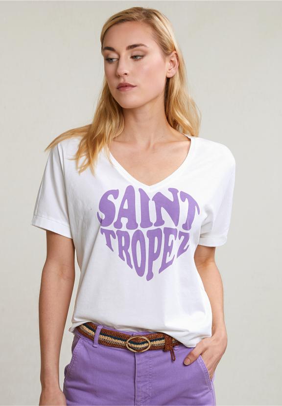 Off White/Purple Fantasy T-Shirt Short Sleeves - Blanc