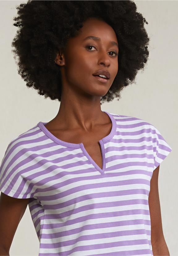 Purple/White Striped V-Neck T-Shirt - Paars