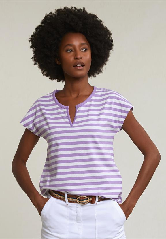 Purple/White Striped V-Neck T-Shirt - Paars