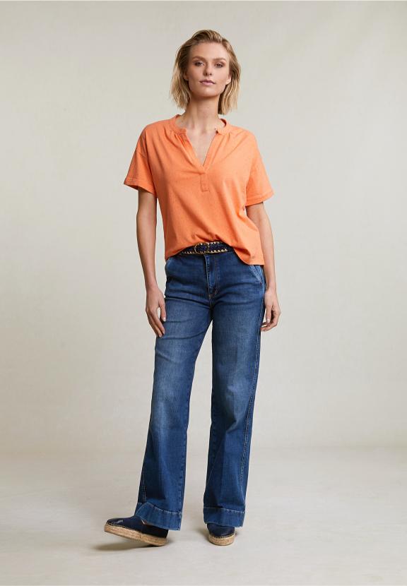 Orange Dotted V-Neck T-Shirt - Orange