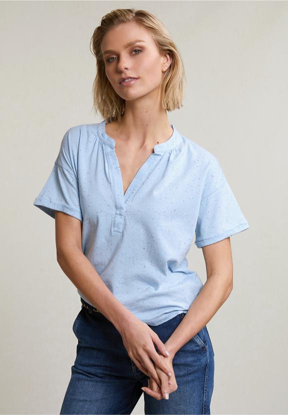 Blue Dotted V-Neck T-Shirt - Blauw