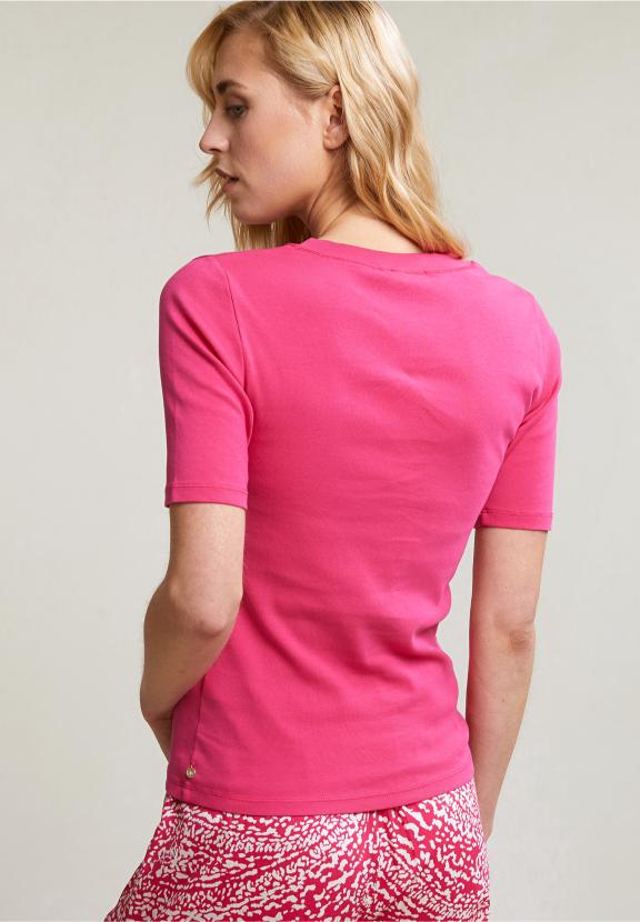 Fuchsia Basic V-Neck T-Shirt 1/2 Sleeves - Rose