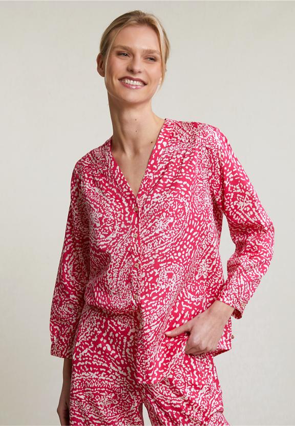 Fuchsia/White Buttoned Fantasy V-Neck Blouse - Mix