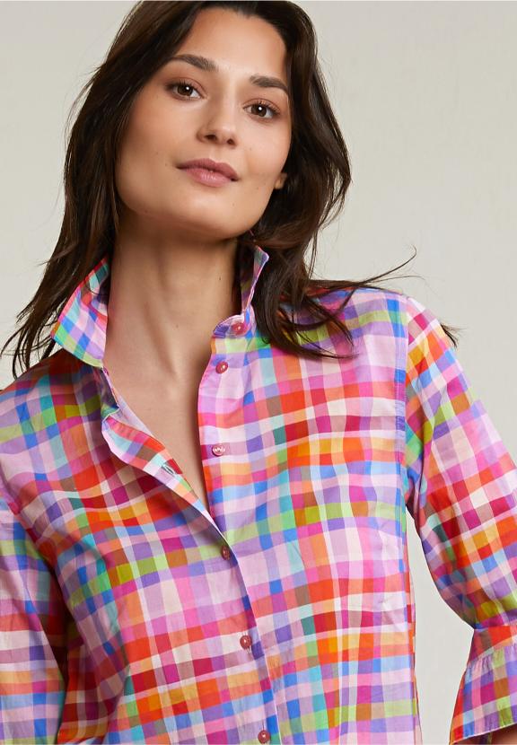Mulit Checked Blouse Long Sleeves - Mix