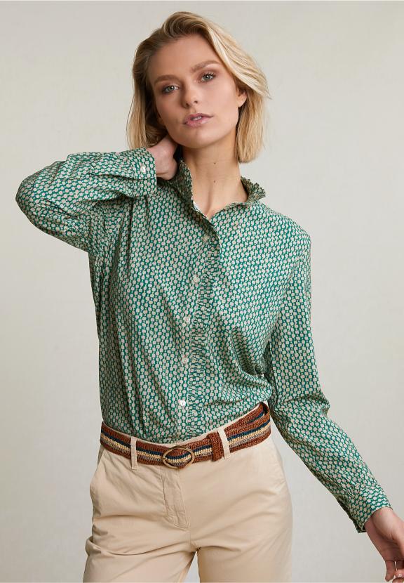 Green/Beige Ruffled Fantasy Blouse - Groen