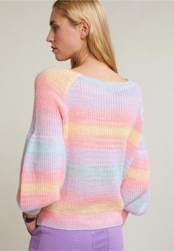 Multi Striped Crew Neck Sweater - Jaune
