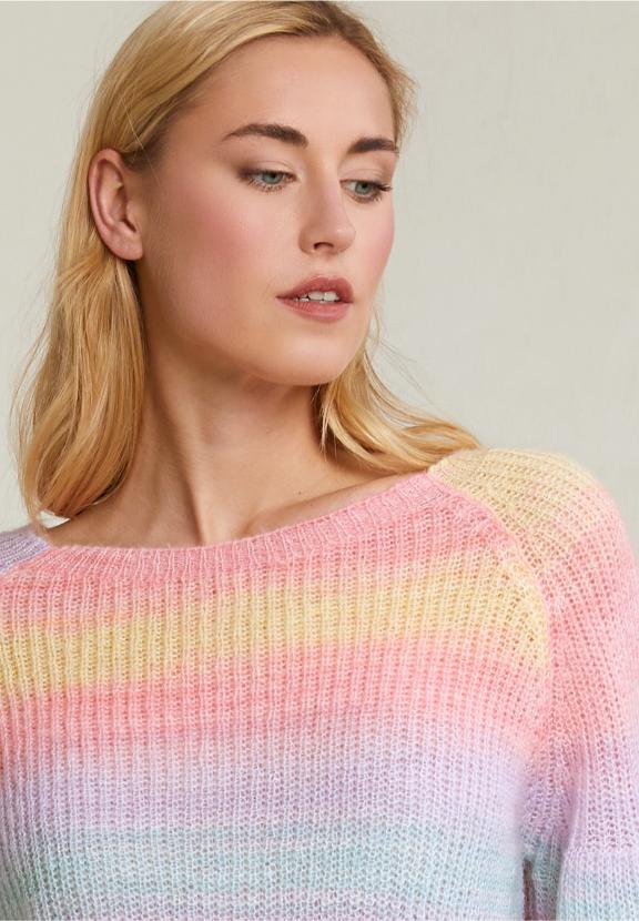 Multi Striped Crew Neck Sweater - Jaune