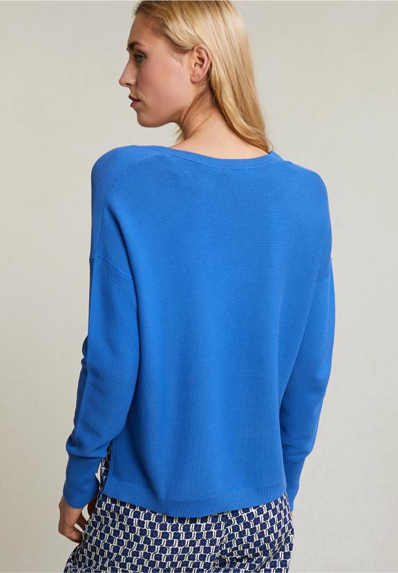 Blue Basic V-Neck Sweater Long Sleeves - Bleu