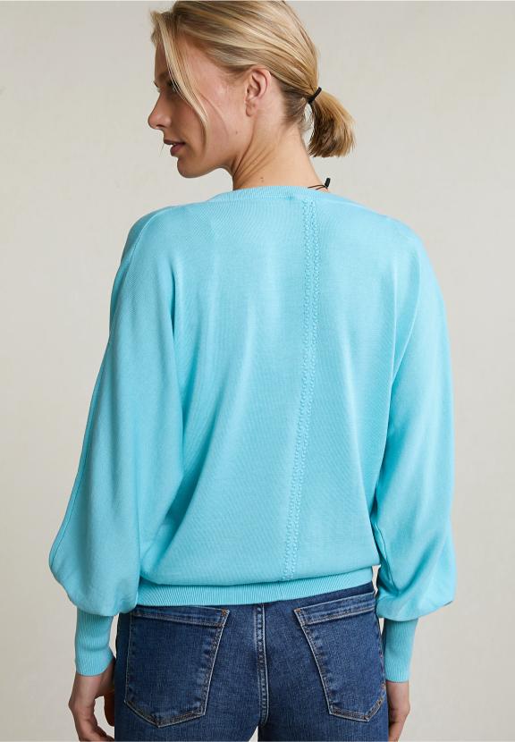 Turquoise V-Neck Sweater Long Sleeves - Blauw
