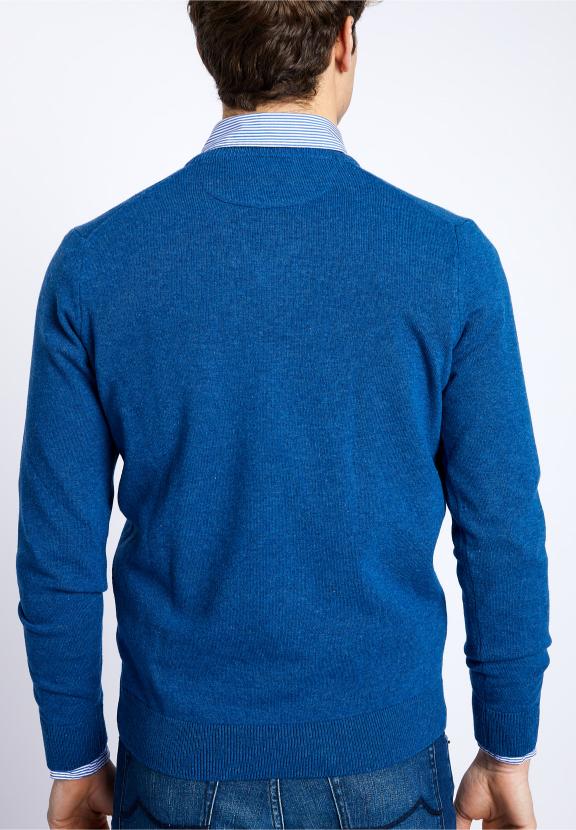 Basic V-Neck Pullover In Blue - Blauw
