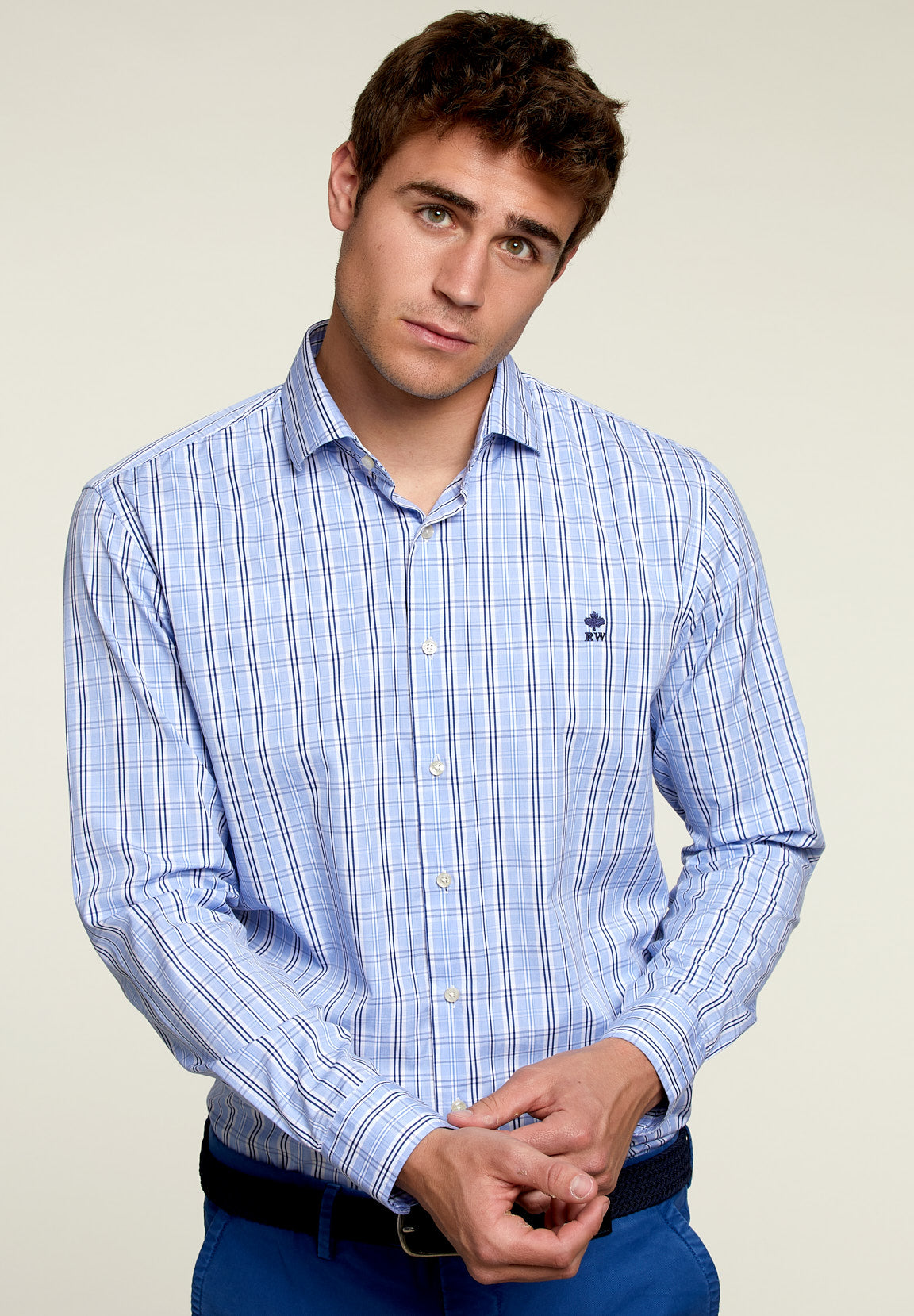 Slim Fit Checked Shirt Blue - Multi - W