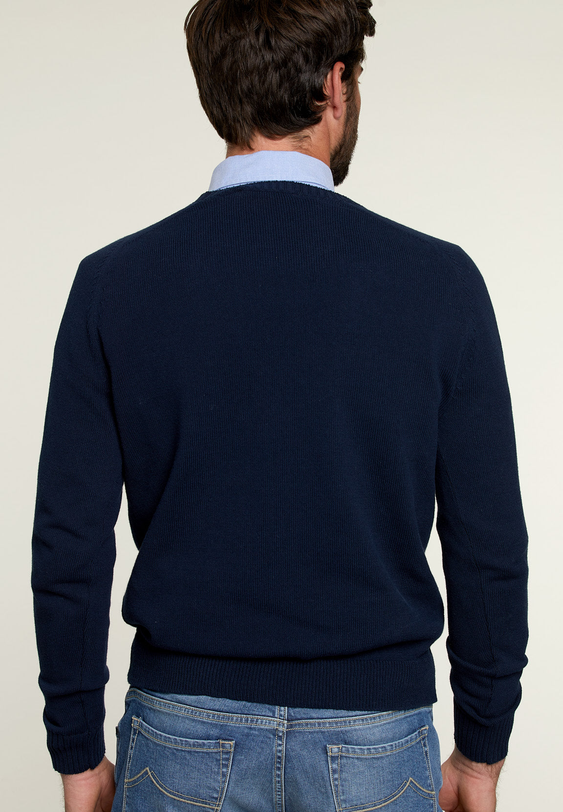 Custom Fit Round Neck Cotton Sweater Admiral - Blue