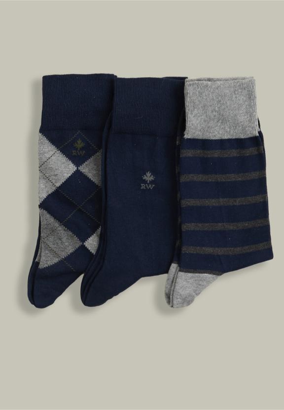 Cotton Socks 3-Pack Navy - Blauw