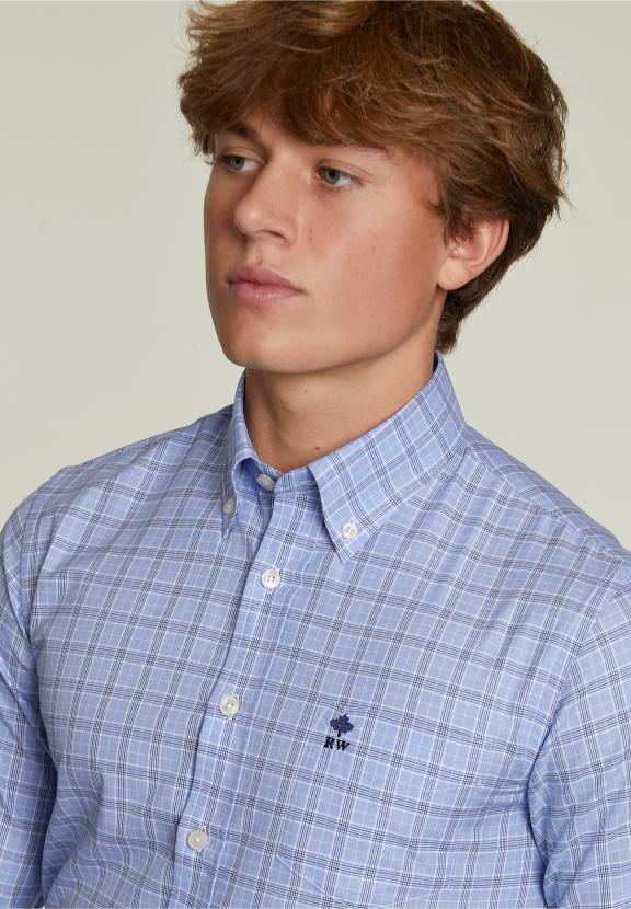 Custom Fit Checked Shirt With Pocket Blue/White - Multi