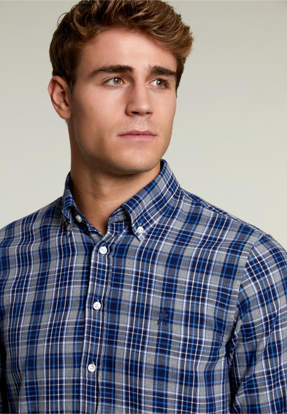 Op Maat Gemaakt Geruit Overhemd Blauw/Grijs - W
