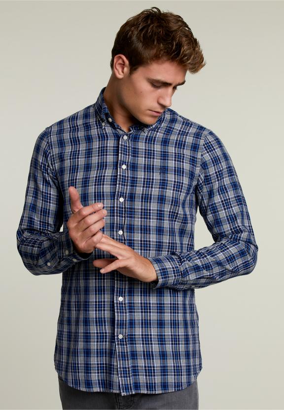 Op Maat Gemaakt Geruit Overhemd Blauw/Grijs - W