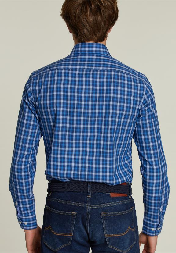 Custom Fit Checked Shirt Blue/White - Meervoudig