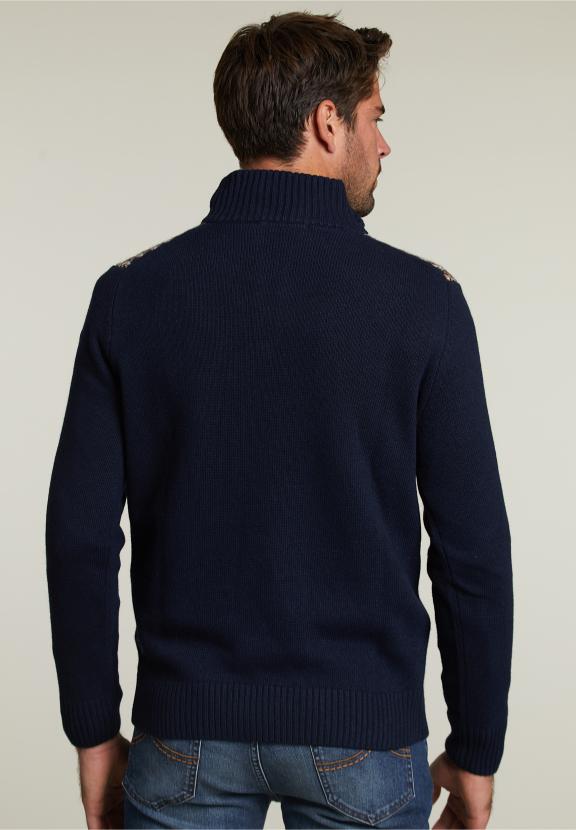 Slim Fit Woolen Sweater Navy/Caramel Mix - Bleu