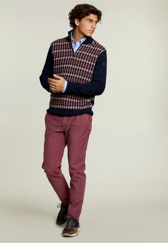 Slim Fit Woolen Sweater Navy/Montrose - Blauw