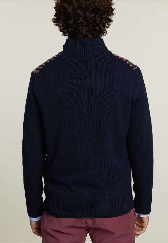 Slim Fit Woolen Sweater Navy/Montrose - Blauw
