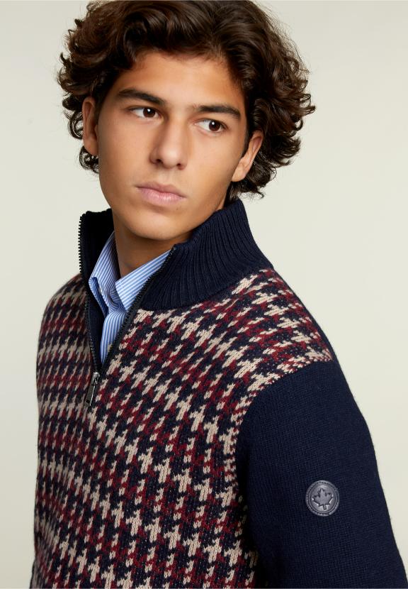Slim Fit Woolen Sweater Navy/Montrose - Blauw