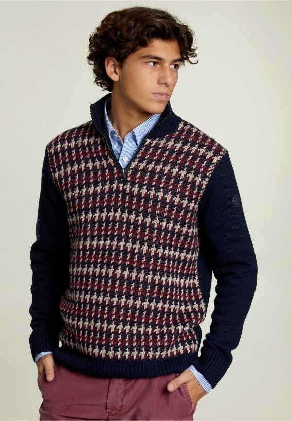 Slim Fit Woolen Sweater Navy/Montrose - Blauw