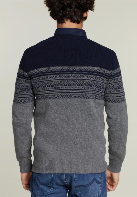 Custom Fit Woolen Sweater Navy - Blauw